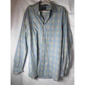 Lucky Brand Dungarees America Blue Yellow Plaid Button Front Shirt Men’s XL